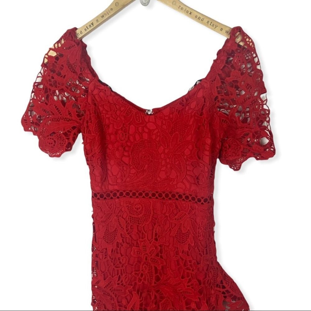 Lulus Briarwood Lace Ruffle Midi Dress Red Womens Size XS Midi Sexy Romantic NEW - Picture 6 of 10